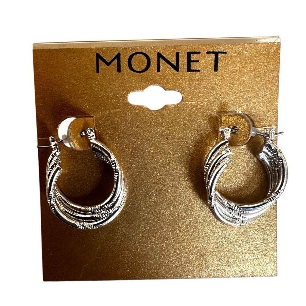Textured Silver-Tone Hoop Earrings by Monet
